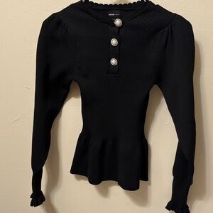 River Island Black Blouse with Pearl Buttons